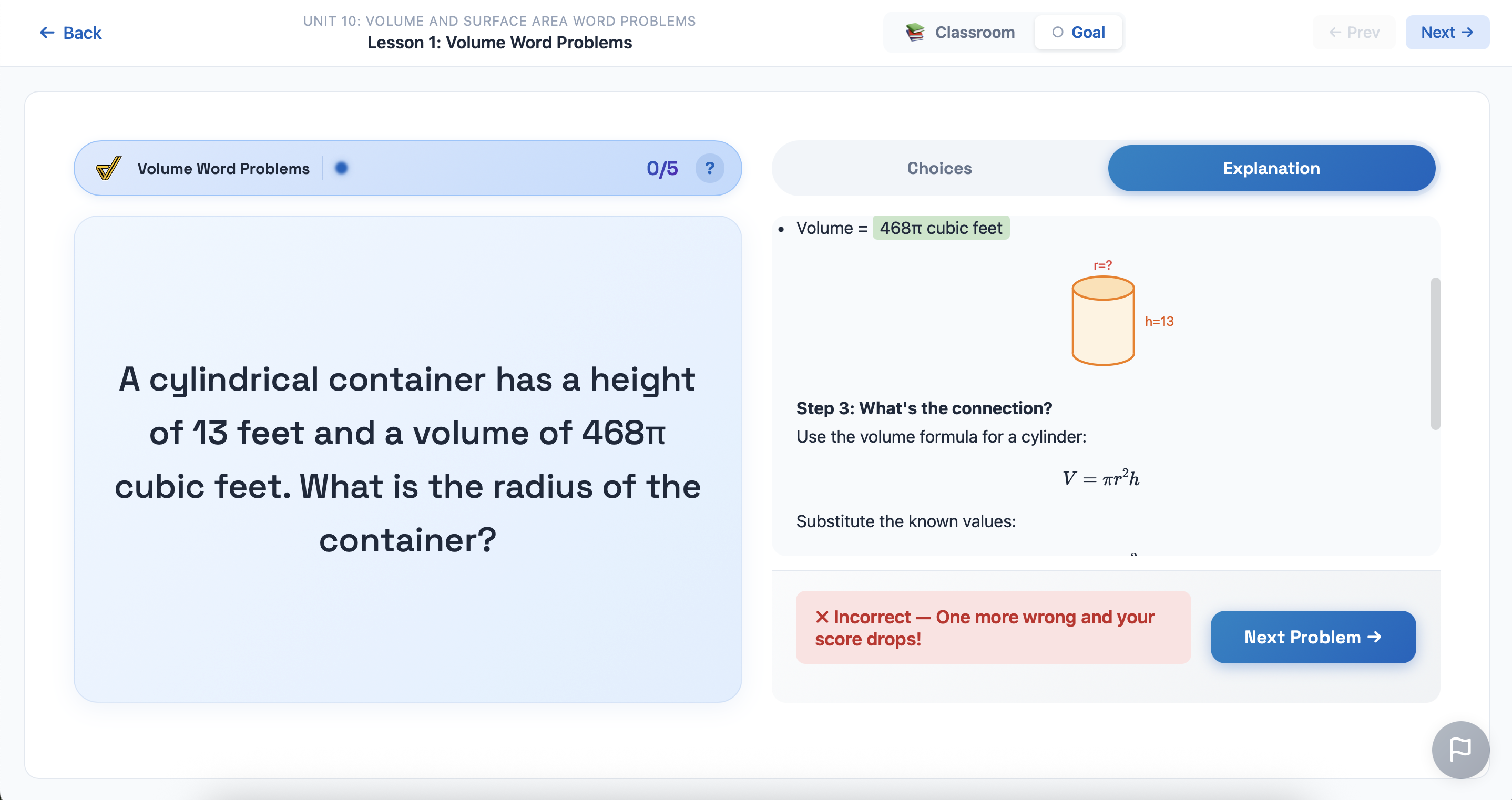 Goal Practice with step-by-step explanation
